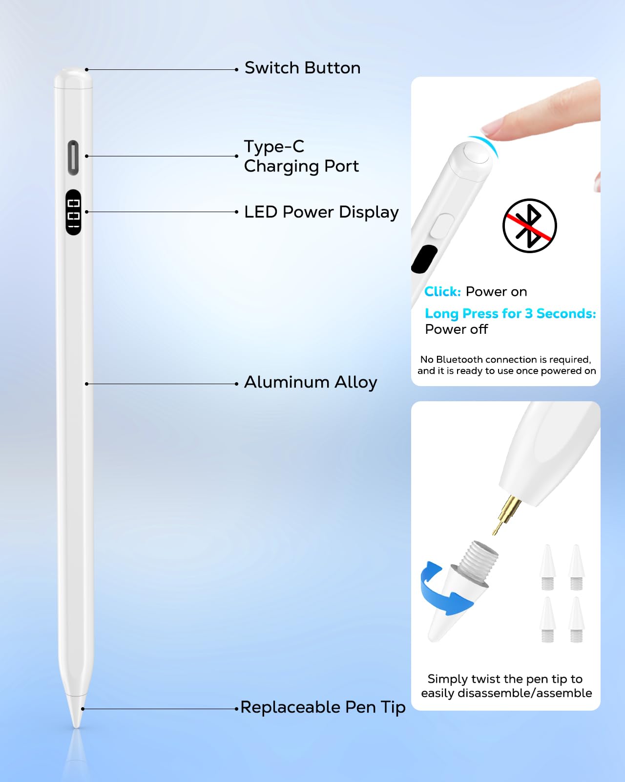 【LED】Stylus Pen for iPad(2018-2026)