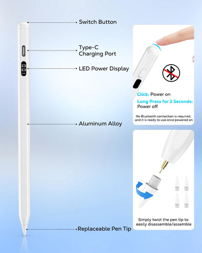 【LED】Stylus Pen for iPad(2018-2026)